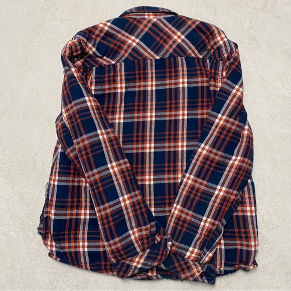 Boston Traders Shacket Mens Flannel Shirt L Orange Plaid Fleece Lined Button Up - Picture 5 of 8
